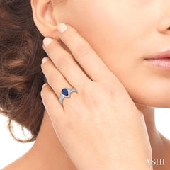 7x5 MM Pear Shape Sapphire and 1/2 Ctw Diamond Precious Ring in 14K White Gold