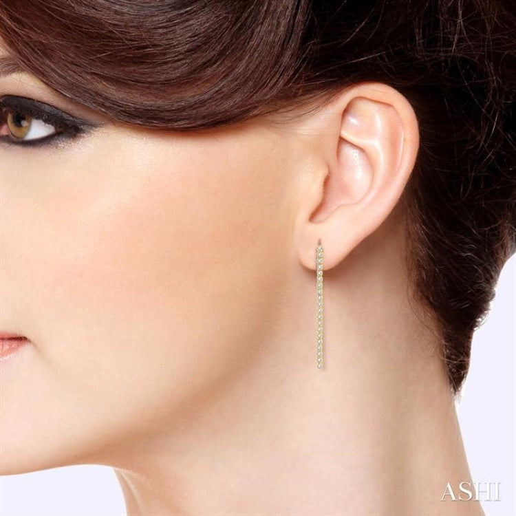 1 Ctw Single Line Drop Round Cut Diamond Tennis Earring in 14K Yellow Gold
