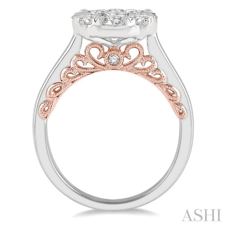 1 1/2 Ctw Lovebright Diamond Cluster Ring in 14K White and Rose Gold