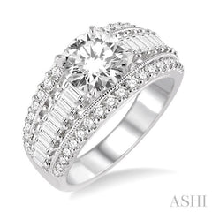 1 1/3 Ctw Baguette and Round Cut Diamond Semi-Mount Engagement Ring in 14K Yellow and White Gold