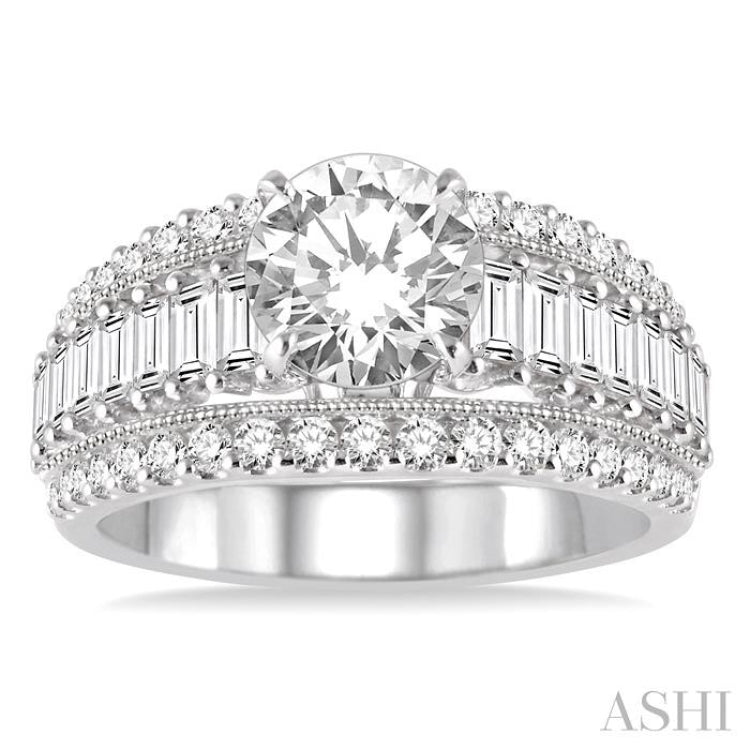 1 1/3 Ctw Baguette and Round Cut Diamond Semi-Mount Engagement Ring in 14K Yellow and White Gold