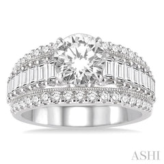 1 1/3 Ctw Baguette and Round Cut Diamond Semi-Mount Engagement Ring in 14K Yellow and White Gold