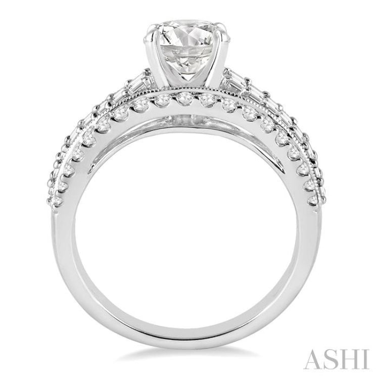 1 1/3 Ctw Baguette and Round Cut Diamond Semi-Mount Engagement Ring in 14K Yellow and White Gold
