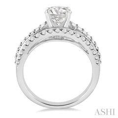 1 1/3 Ctw Baguette and Round Cut Diamond Semi-Mount Engagement Ring in 14K Yellow and White Gold