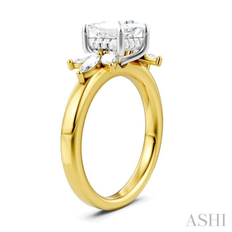 1/2 Ctw Akari Princess Shape Marquise and Round Cut Diamond Semi-Mount Engagement Ring in 14K Yellow and White Gold