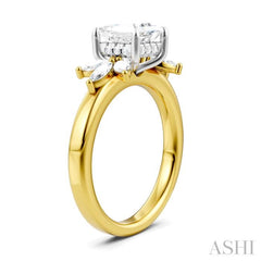 1/2 Ctw Akari Princess Shape Marquise and Round Cut Diamond Semi-Mount Engagement Ring in 14K Yellow and White Gold