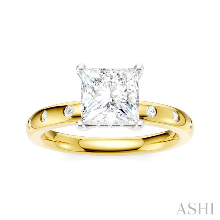 1/6 Ctw Akari Princess Shape Round Cut Diamond Semi-Mount Engagement Ring in 14K Yellow and White Gold