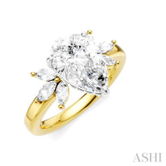 1/2 Ctw Akari Pear Shape Marquise and Round Cut Diamond Semi-Mount Engagement Ring in 14K Yellow and White Gold