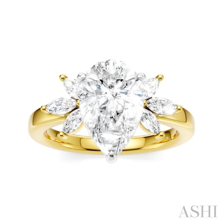 1/2 Ctw Akari Pear Shape Marquise and Round Cut Diamond Semi-Mount Engagement Ring in 14K Yellow and White Gold