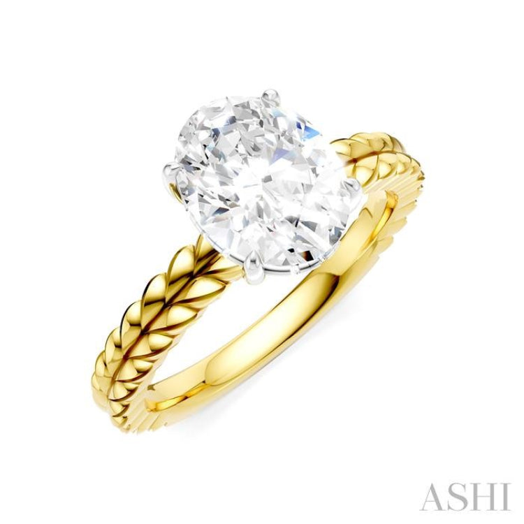 1/20 Ctw Oval Shape Round Cut Diamond Semi-Mount Engagement Ring in 14K Yellow and White Gold