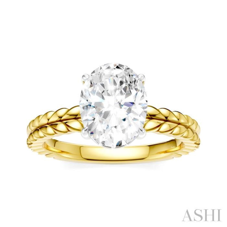 1/20 Ctw Oval Shape Round Cut Diamond Semi-Mount Engagement Ring in 14K Yellow and White Gold