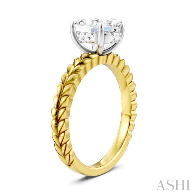 1/20 Ctw Oval Shape Round Cut Diamond Semi-Mount Engagement Ring in 14K Yellow and White Gold