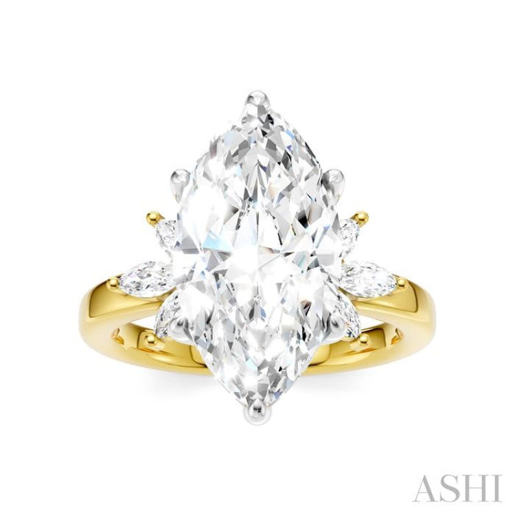 5/8 Ctw Akari Marquise and Round Cut Diamond Semi-Mount Engagement Ring in 14K Yellow and White Gold