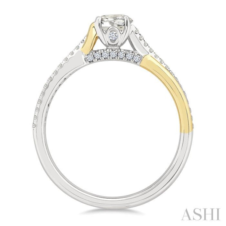 1/6 Ctw Split Crossover Round Cut Diamond Semi-Mount Engagement Ring in 14K White and Yellow Gold
