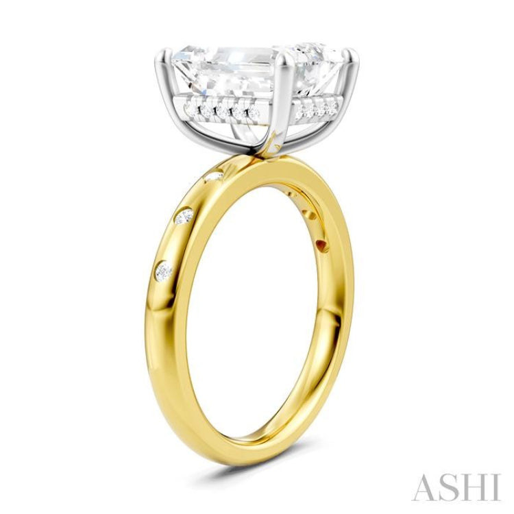 1/5 Ctw Akari Emerald Shape Round Cut Diamond Semi-Mount Engagement Ring in 14K Yellow and White Gold