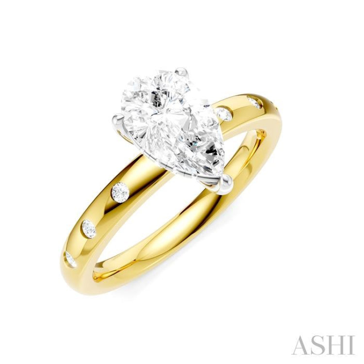 1/6 Ctw Akari Pear Shape Round Cut Diamond Semi-Mount Engagement Ring in 14K Yellow and White Gold