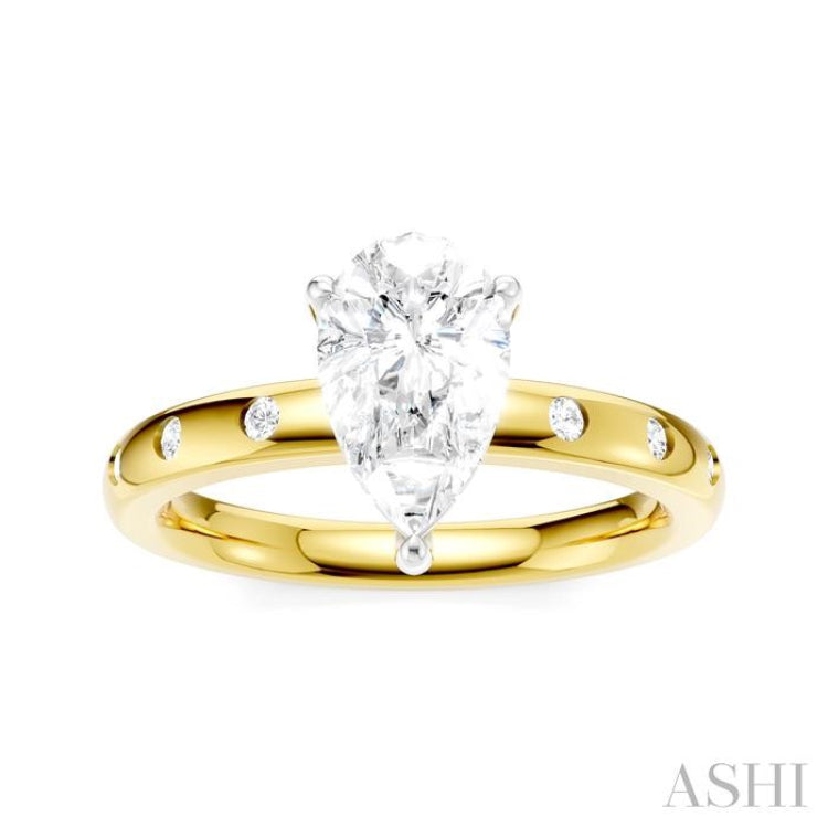 1/6 Ctw Akari Pear Shape Round Cut Diamond Semi-Mount Engagement Ring in 14K Yellow and White Gold