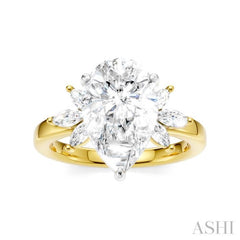 5/8 Ctw Akari Pear Shape Marquise and Round Cut Diamond Semi-Mount Engagement Ring in 14K Yellow and White Gold