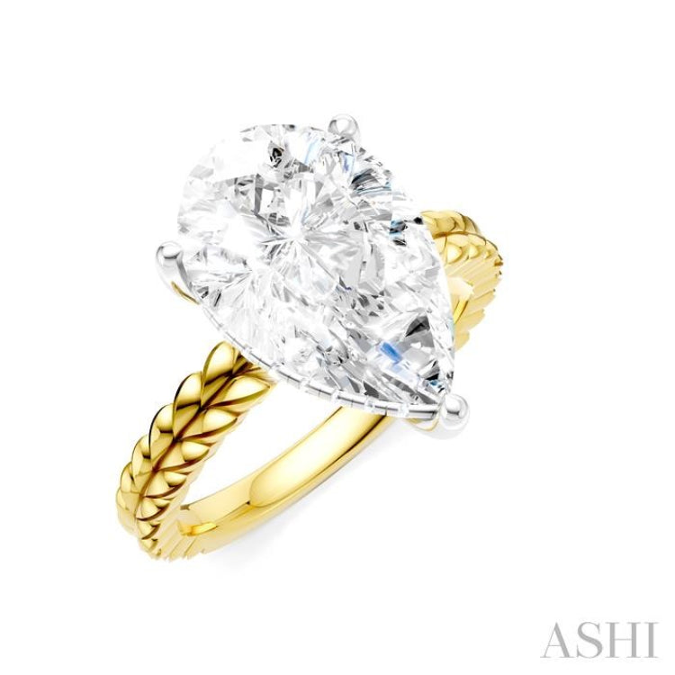 1/8 Ctw Pear Shape Round Cut Diamond Semi-Mount Engagement Ring in 14K Yellow and White Gold