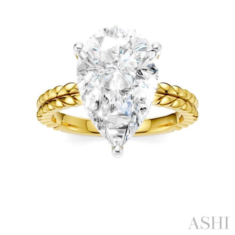 1/8 Ctw Pear Shape Round Cut Diamond Semi-Mount Engagement Ring in 14K Yellow and White Gold