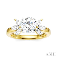 1/2 Ctw Akari Circular Shape Marquise and Round Cut Diamond Semi-Mount Engagement Ring in 14K Yellow and White Gold