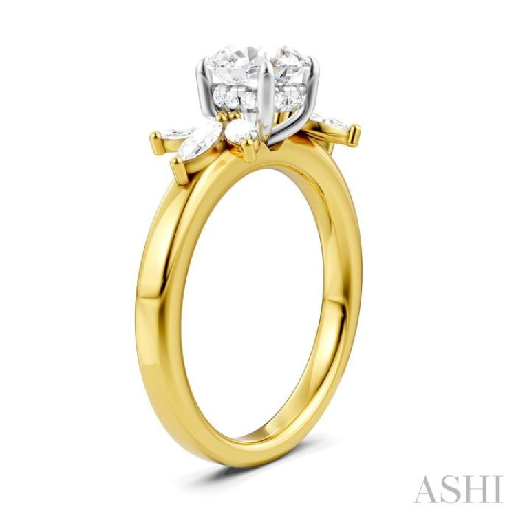 1/2 Ctw Akari Circular Shape Marquise and Round Cut Diamond Semi-Mount Engagement Ring in 14K Yellow and White Gold