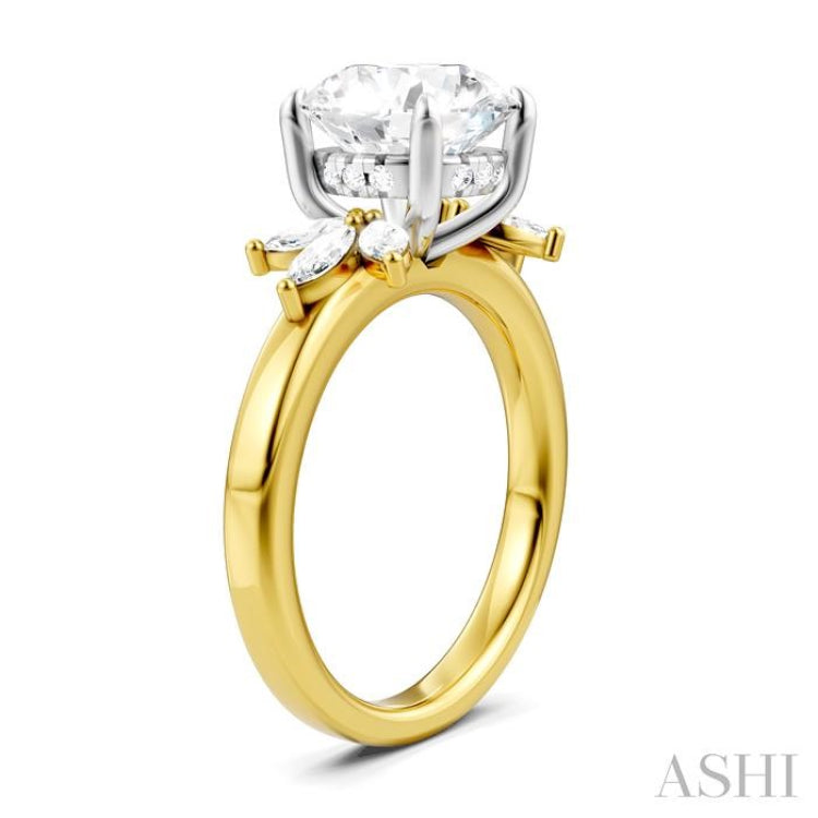 1/2 Ctw Akari Circular Shape Marquise and Round Cut Diamond Semi-Mount Engagement Ring in 14K Yellow and White Gold