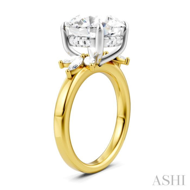1/2 Ctw Akari Circular Shape Marquise and Round Cut Diamond Semi-Mount Engagement Ring in 14K Yellow and White Gold