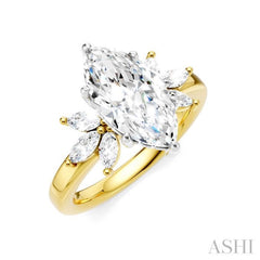 1/2 Ctw Akari Marquise and Round Cut Diamond Semi-Mount Engagement Ring in 14K Yellow and White Gold