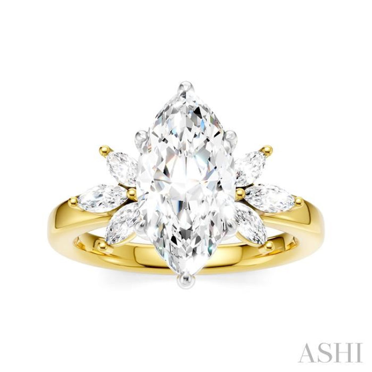 1/2 Ctw Akari Marquise and Round Cut Diamond Semi-Mount Engagement Ring in 14K Yellow and White Gold