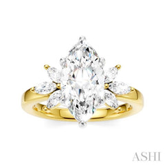 1/2 Ctw Akari Marquise and Round Cut Diamond Semi-Mount Engagement Ring in 14K Yellow and White Gold