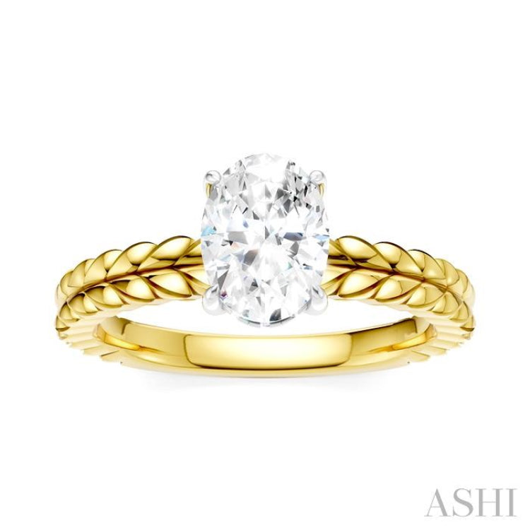 1/20 Ctw Oval Shape Round Cut Diamond Semi-Mount Engagement Ring in 14K Yellow and White Gold