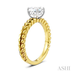 1/20 Ctw Oval Shape Round Cut Diamond Semi-Mount Engagement Ring in 14K Yellow and White Gold