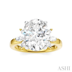1/2 Ctw Akari Oval Shape Marquise and Round Cut Diamond Semi-Mount Engagement Ring in 14K Yellow and White Gold