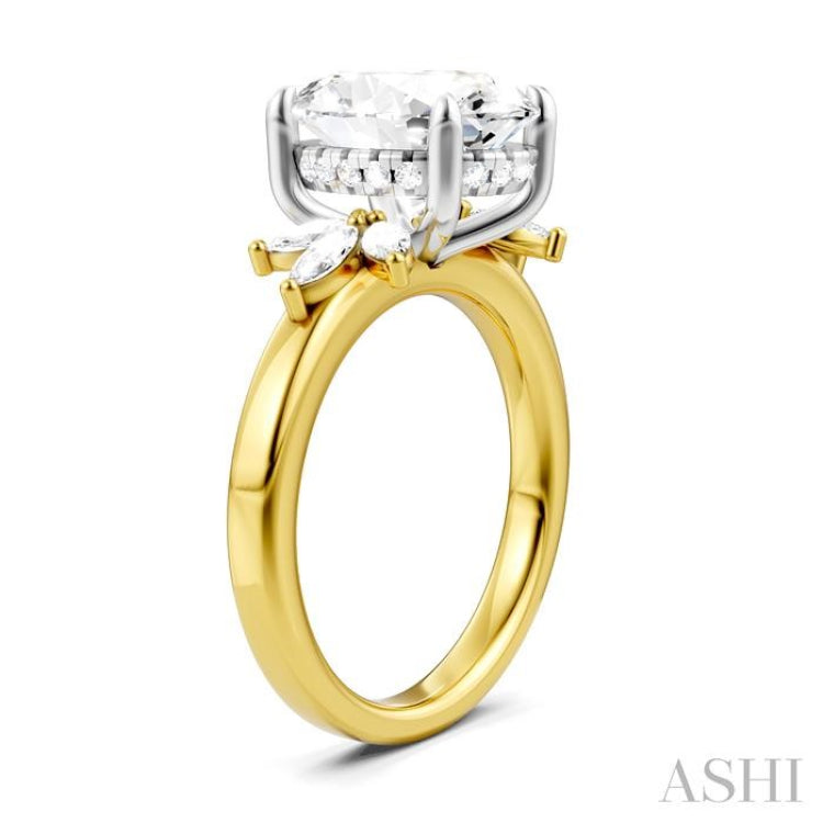 1/2 Ctw Akari Oval Shape Marquise and Round Cut Diamond Semi-Mount Engagement Ring in 14K Yellow and White Gold