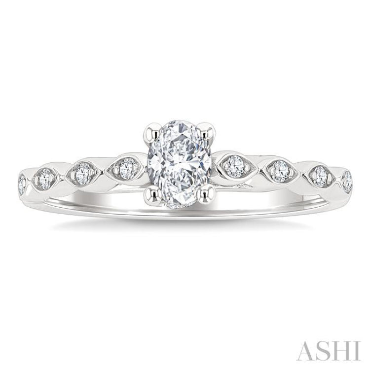 1/10 Ctw Oval Shape Marquise Mount Shank Round Cut Diamond Semi-Mount Engagement Ring in 14K White Gold