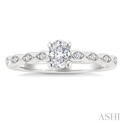 1/10 Ctw Oval Shape Marquise Mount Shank Round Cut Diamond Semi-Mount Engagement Ring in 14K White Gold