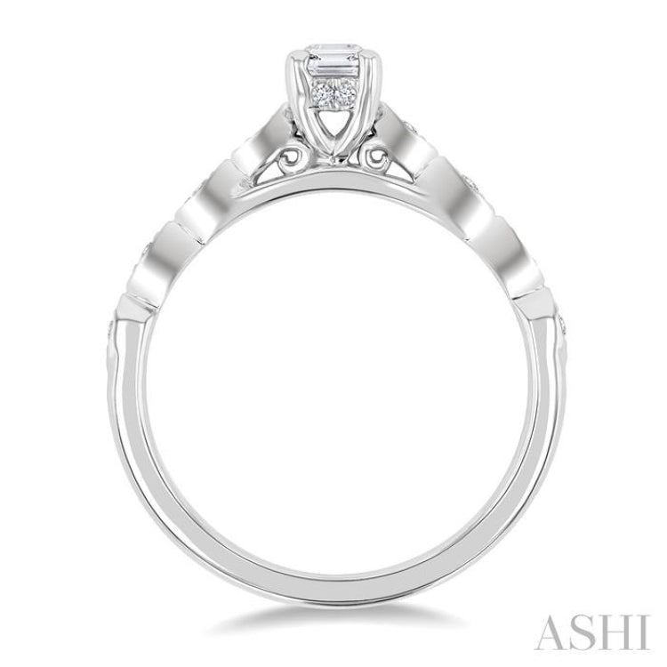 1/10 Ctw Oval Shape Marquise Mount Shank Round Cut Diamond Semi-Mount Engagement Ring in 14K White Gold