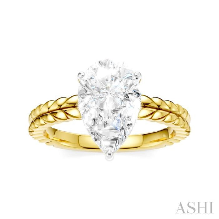 1/10 Ctw Pear Shape Round Cut Diamond Semi-Mount Engagement Ring in 14K Yellow and White Gold