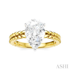 1/10 Ctw Pear Shape Round Cut Diamond Semi-Mount Engagement Ring in 14K Yellow and White Gold