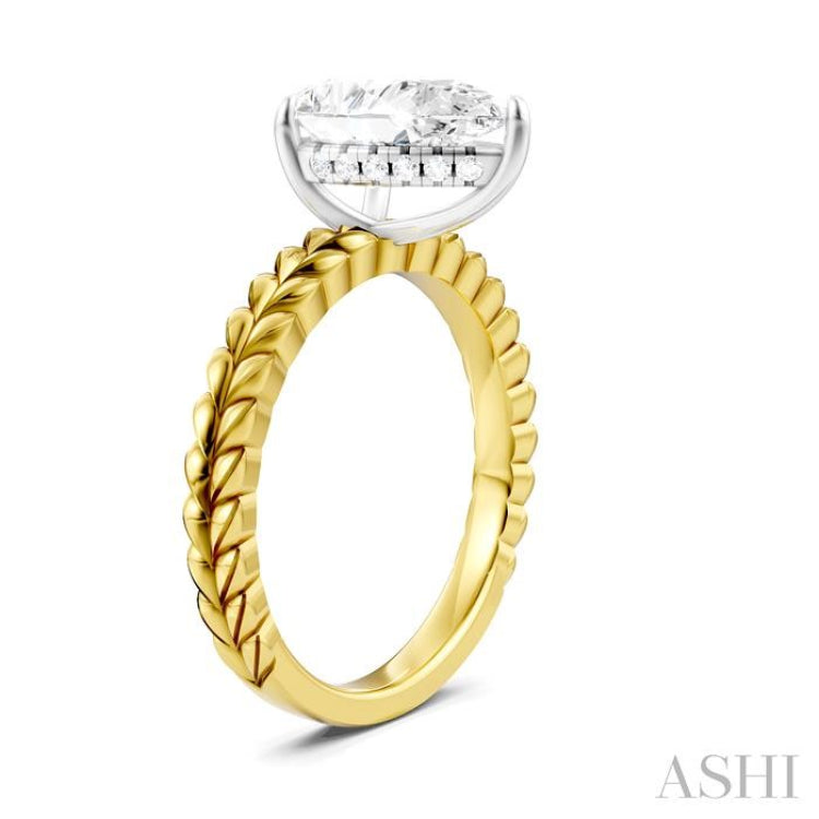 1/10 Ctw Pear Shape Round Cut Diamond Semi-Mount Engagement Ring in 14K Yellow and White Gold