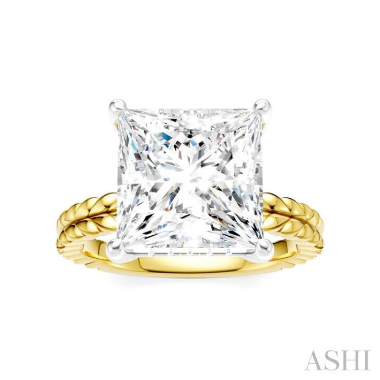 1/8 Ctw Princess Shape Round Cut Diamond Semi-Mount Engagement Ring in 14K Yellow and White Gold
