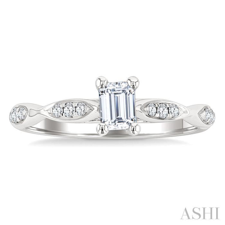 1/6 Ctw Marquise Link Shank Round Cut Diamond Semi-Mount Engagement Ring 14K White Gold