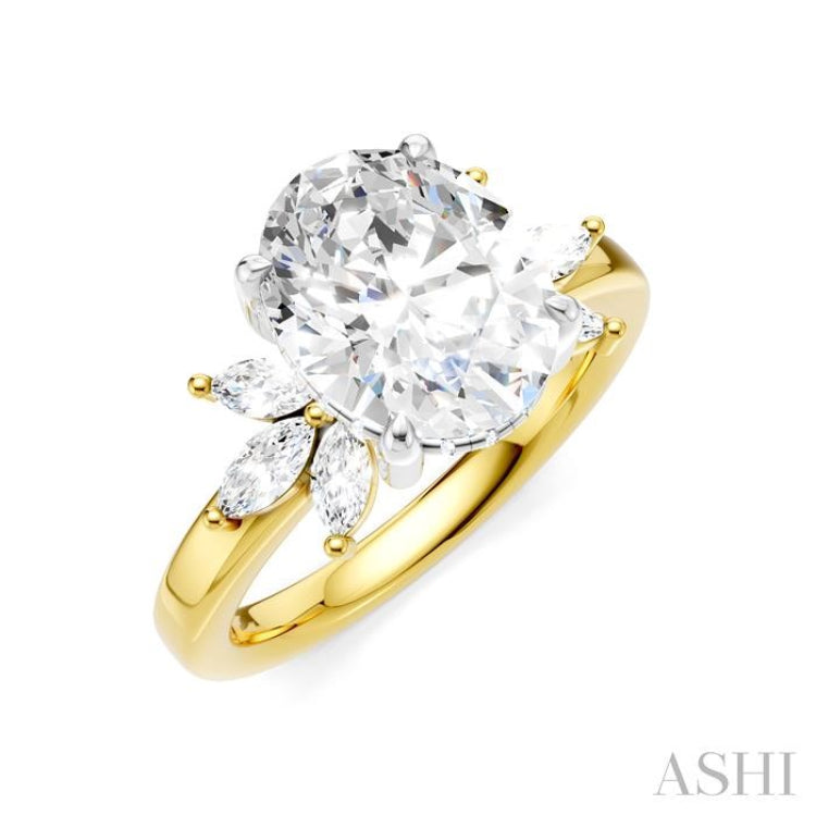 1/2 Ctw Akari Oval Shape Marquise and Round Cut Diamond Semi-Mount Engagement Ring in 14K Yellow and White Gold