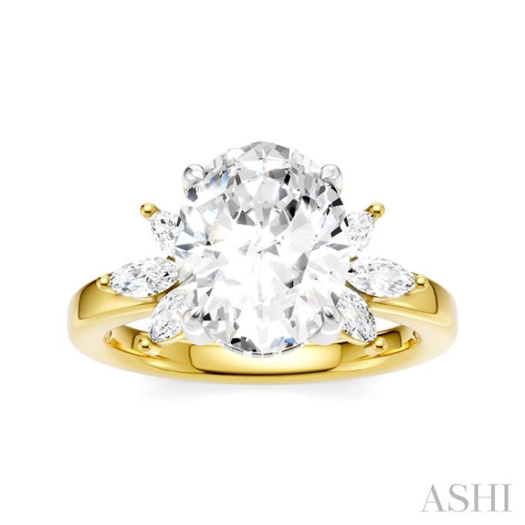 1/2 Ctw Akari Oval Shape Marquise and Round Cut Diamond Semi-Mount Engagement Ring in 14K Yellow and White Gold