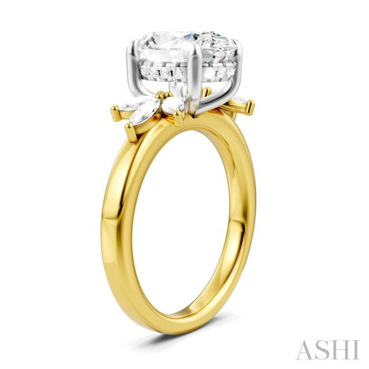 1/2 Ctw Akari Oval Shape Marquise and Round Cut Diamond Semi-Mount Engagement Ring in 14K Yellow and White Gold