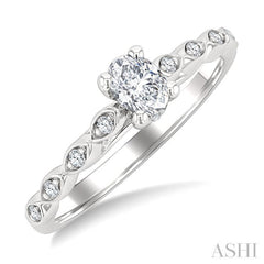 3/8 Ctw Marquise Mount Shank Round Cut Diamond Engagement Ring With 1/3 Ct Oval Cut Diamond Center Stone in 14K White Gold