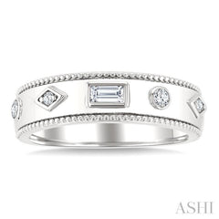 1/6 Ctw Mixed Shape Bezel Set Baguette and Round Cut Diamond Fashion Band in 14K White Gold
