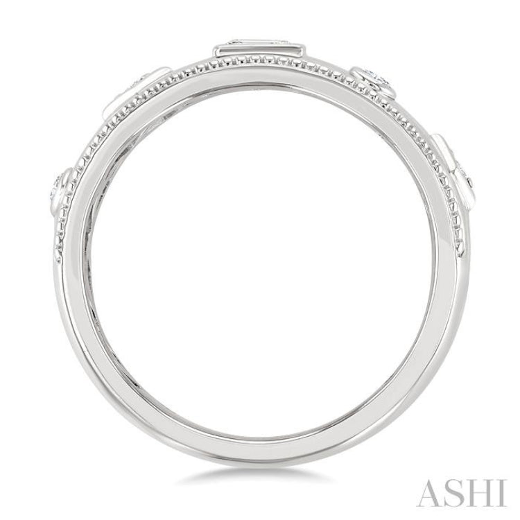 1/6 Ctw Mixed Shape Bezel Set Baguette and Round Cut Diamond Fashion Band in 14K White Gold