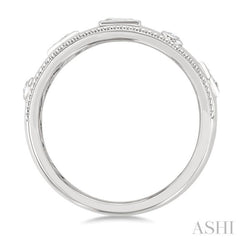 1/6 Ctw Mixed Shape Bezel Set Baguette and Round Cut Diamond Fashion Band in 14K White Gold